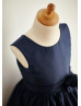 Navy Blue Taffeta Knee Length Flower Girl Dress Wedding Party Dress